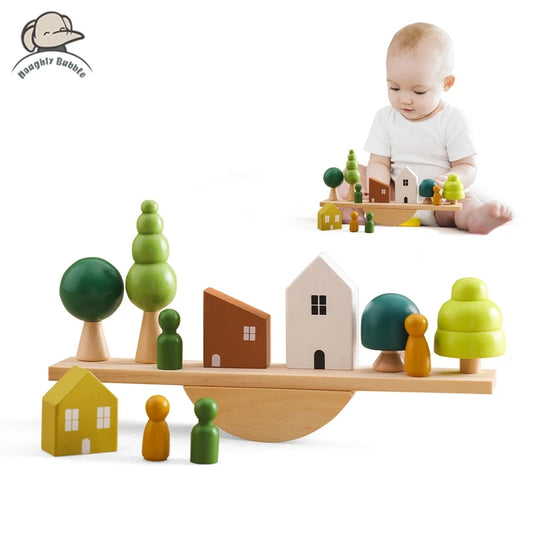 Brinquedos sensoriais montessori, brinquedos de empilhamento para bebês, casas florestais, réplica de blocos de floresta de madeira, jogo de educação infantil, presente