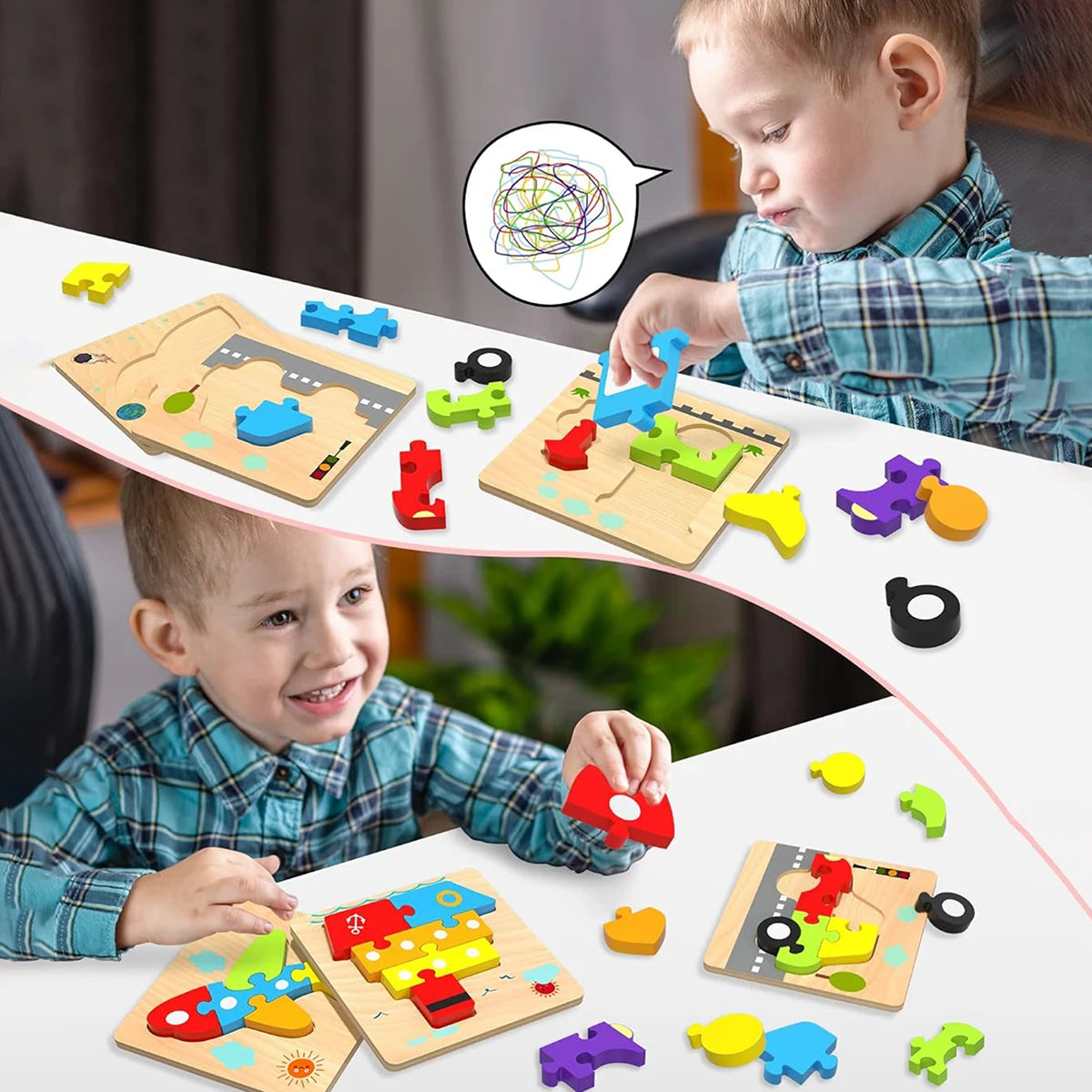 Quebra-cabeças de Madeira com 6 Formas Brinquedos Montessori Blocos Educativos Brinquedo de Aprendizagem para Bebês