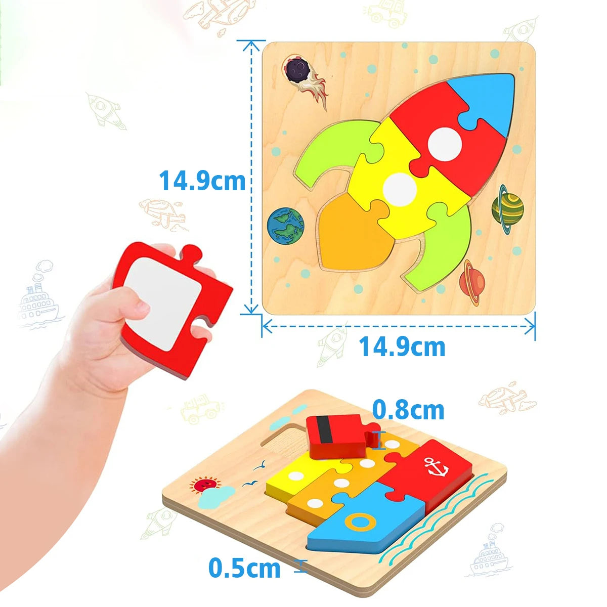 Quebra-cabeças de Madeira com 6 Formas Brinquedos Montessori Blocos Educativos Brinquedo de Aprendizagem para Bebês